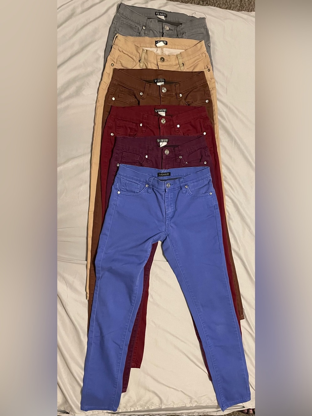 Lot of VENUS Brand Colored Skinny Jeans—Blue, Purple, Burgundy, Brown, Tan, Grey